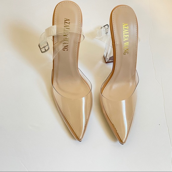 🌟 New with Box - All Clear Chunky Pointed Toe Heels - Picture 2 of 14